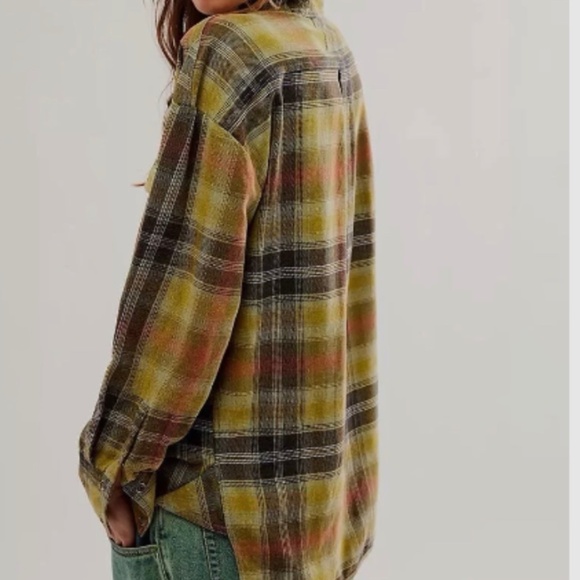 Free People Izzy Cargo oversized plaid shirt size L - Picture 2 of 6